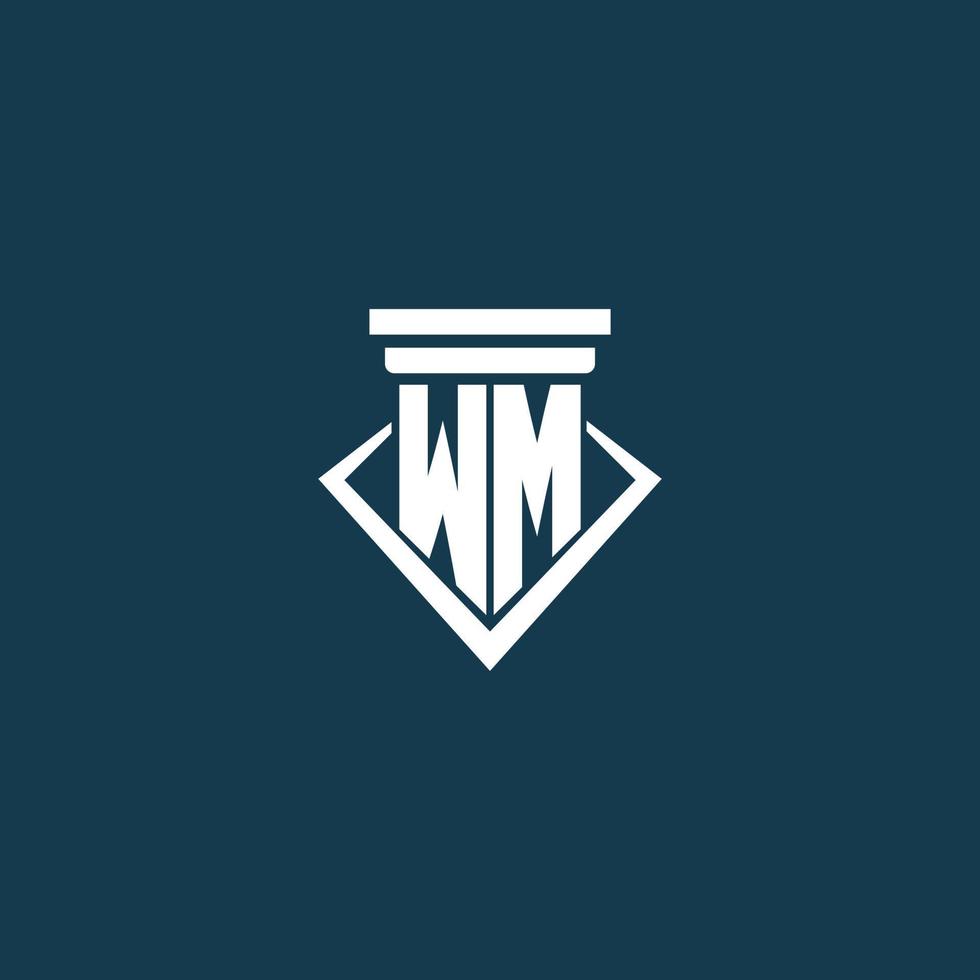 wm inicial monograma logo para ley firme, abogado o abogado con pilar icono diseño vector