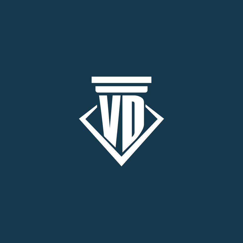 VD initial monogram logo for law firm, lawyer or advocate with pillar icon design vector