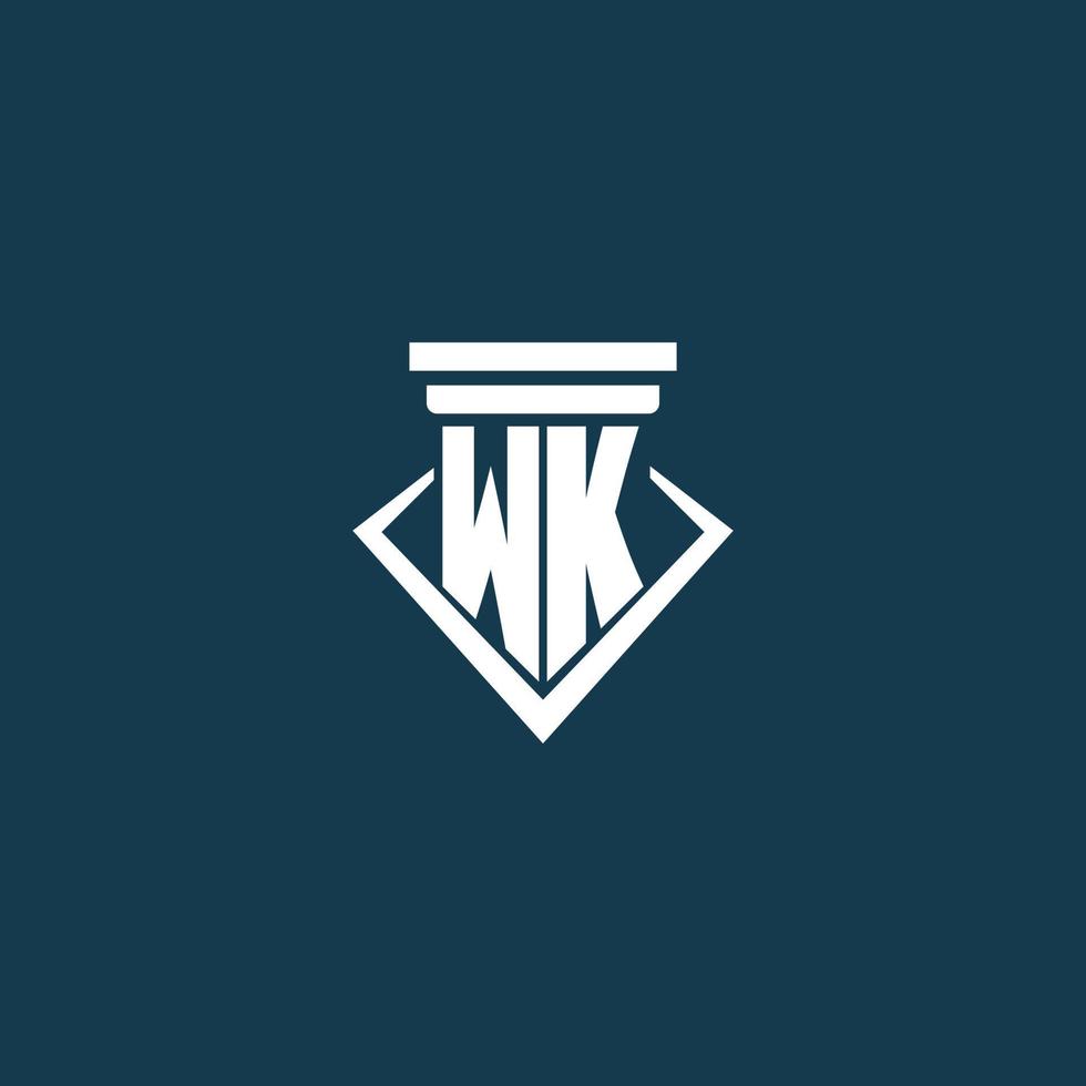 WK initial monogram logo for law firm, lawyer or advocate with pillar icon design vector