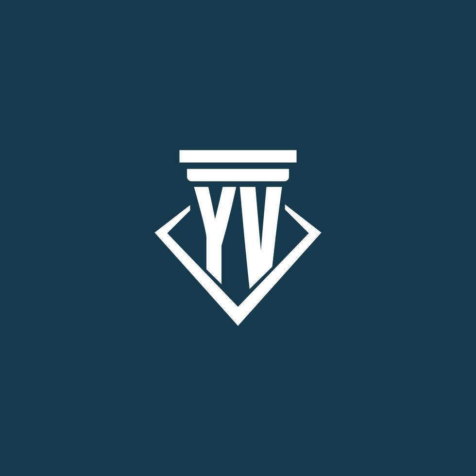 YV initial monogram logo for law firm, lawyer or advocate with pillar icon design vector