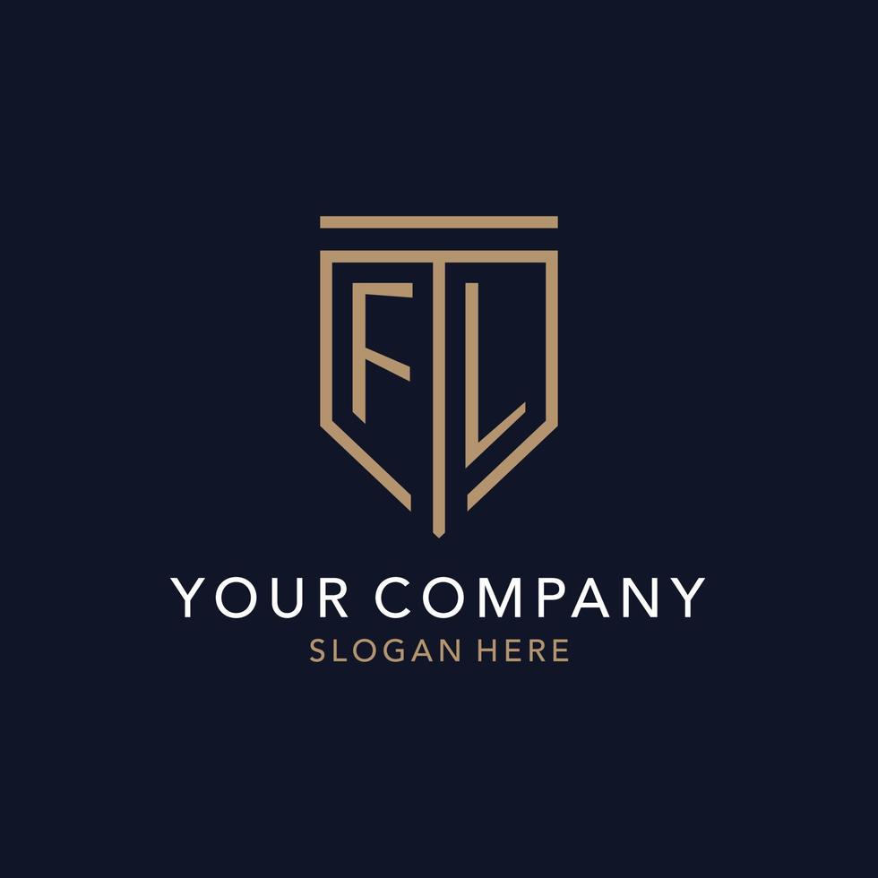 FL initial logo monogram with simple luxury shield icon design vector