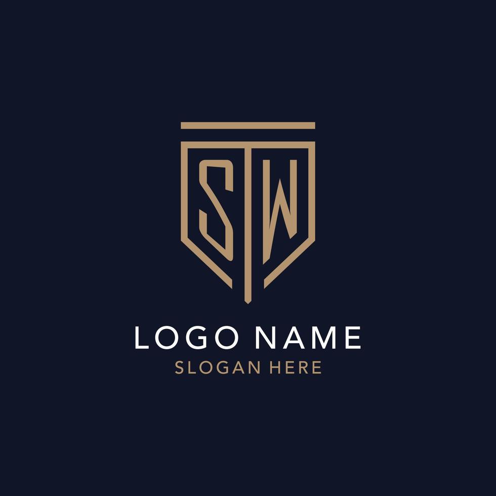 SW initial logo monogram with simple luxury shield icon design vector