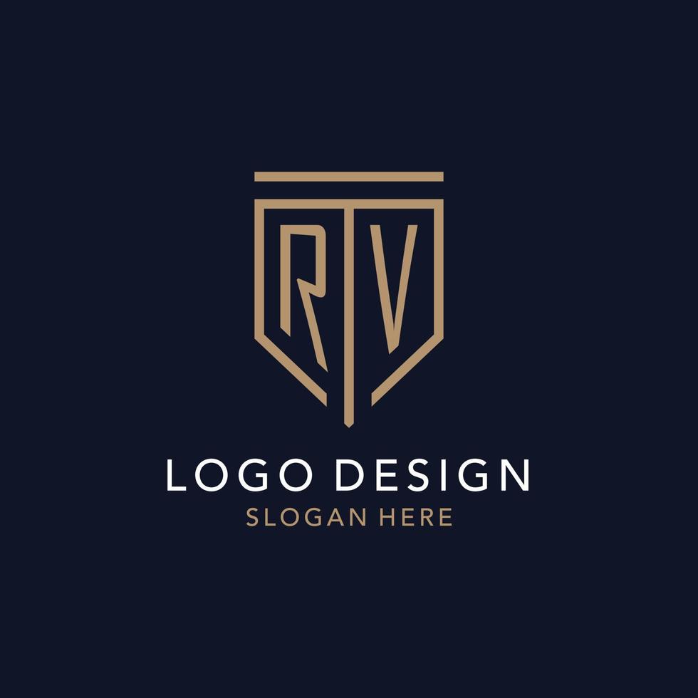 RV initial logo monogram with simple luxury shield icon design vector