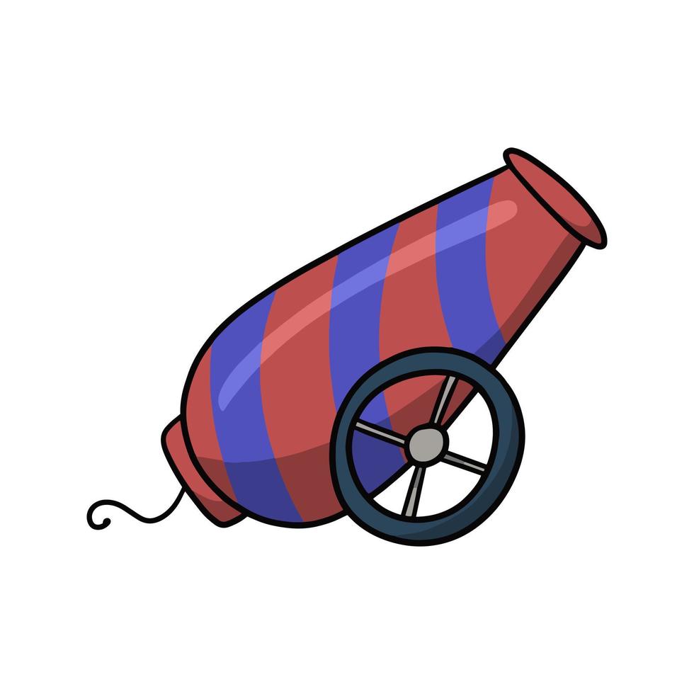 Circus cannon with colored stripes, vector illustration in cartoon style on a white background
