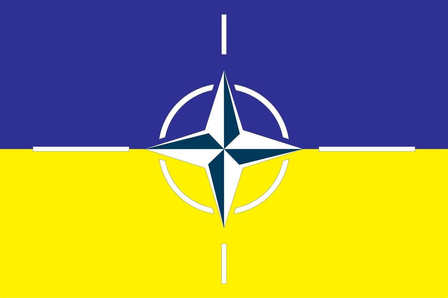 The flag of Ukraine against the background of the NATO flag. Ukraine and the concept of NATO. Vector illustration.