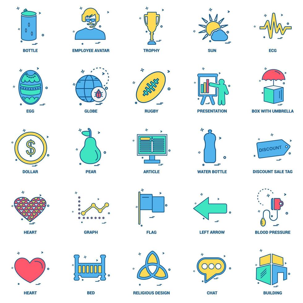 25 conjunto de iconos de color plano de mezcla de concepto de negocio vector