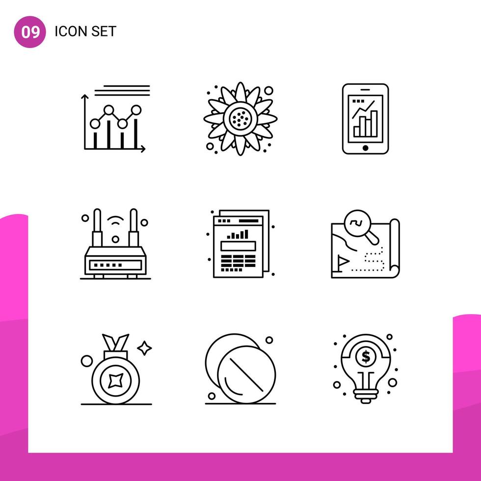 Outline Icon set Pack of 9 Line Icons isolated on White Background for responsive Website Design Print and Mobile Applications Creative Black Icon vector background