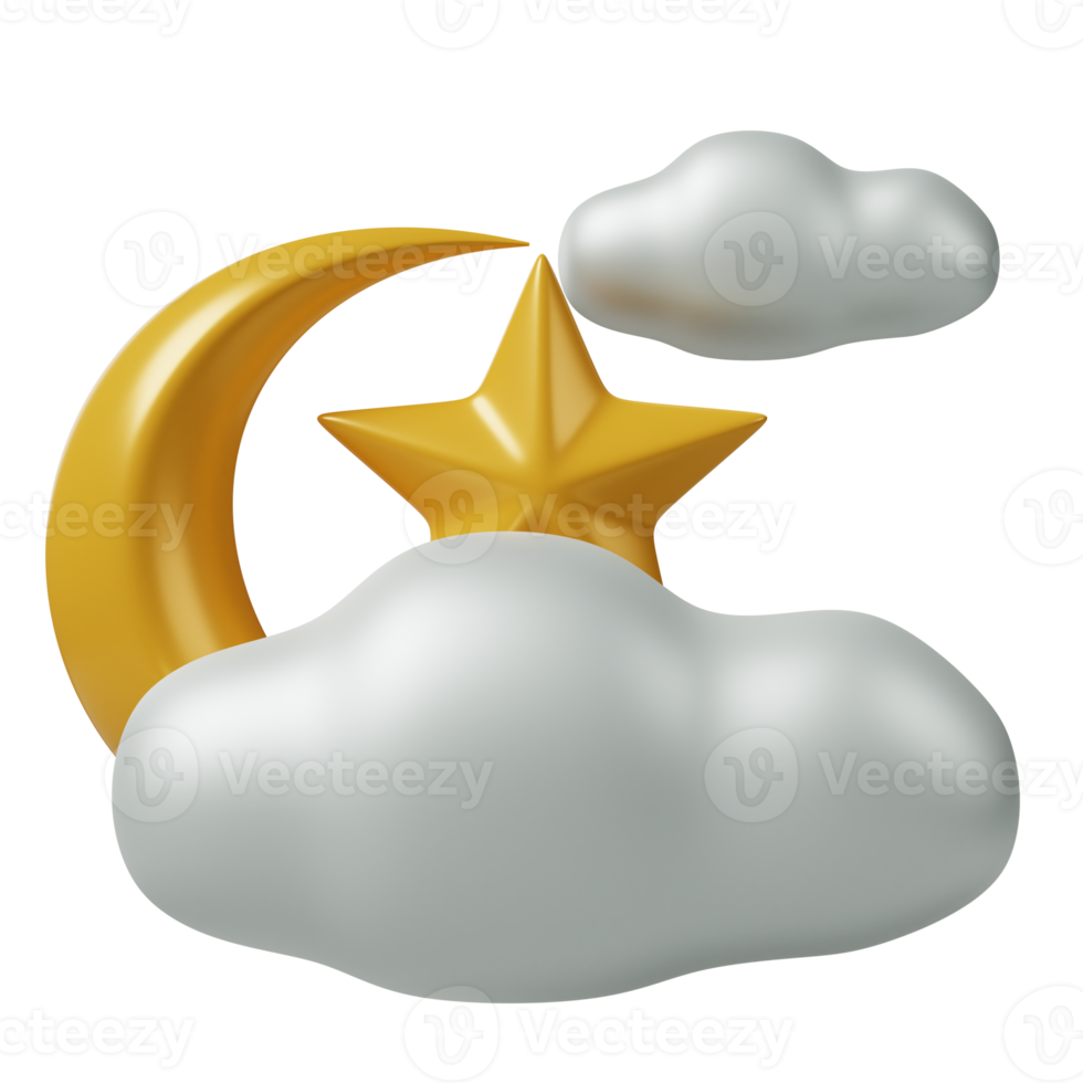 Moon and cloud 3d icon illustration png
