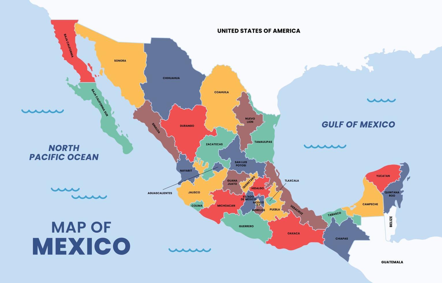 Map of Mexico with Surrounding Borders vector