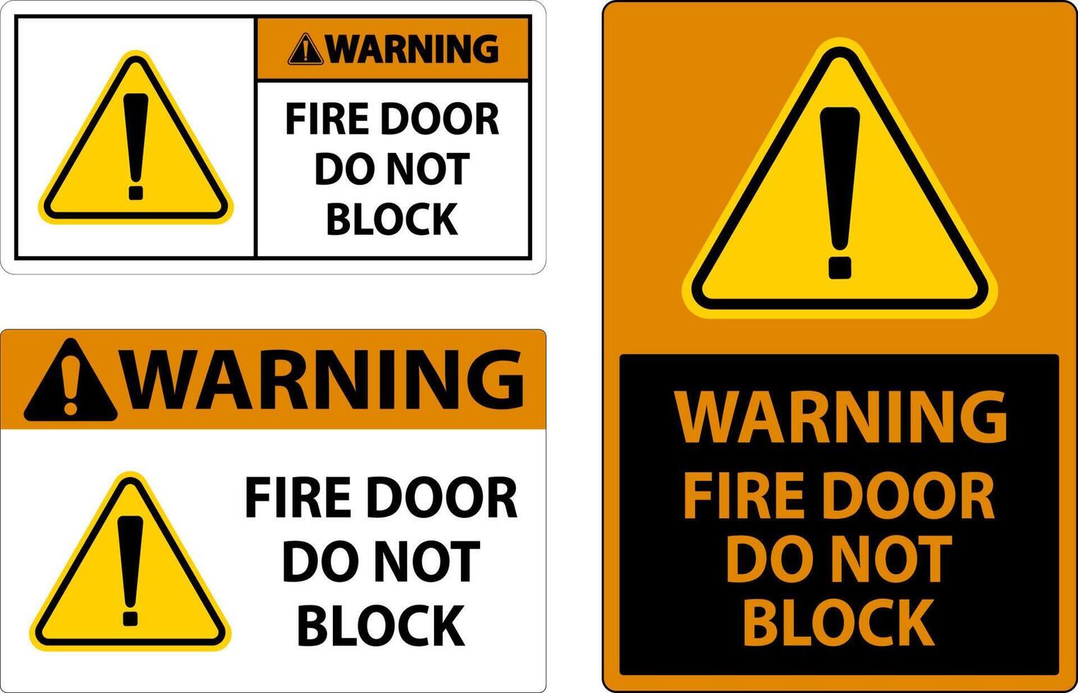 Warning Fire Door Do Not Block Sign On White Background vector