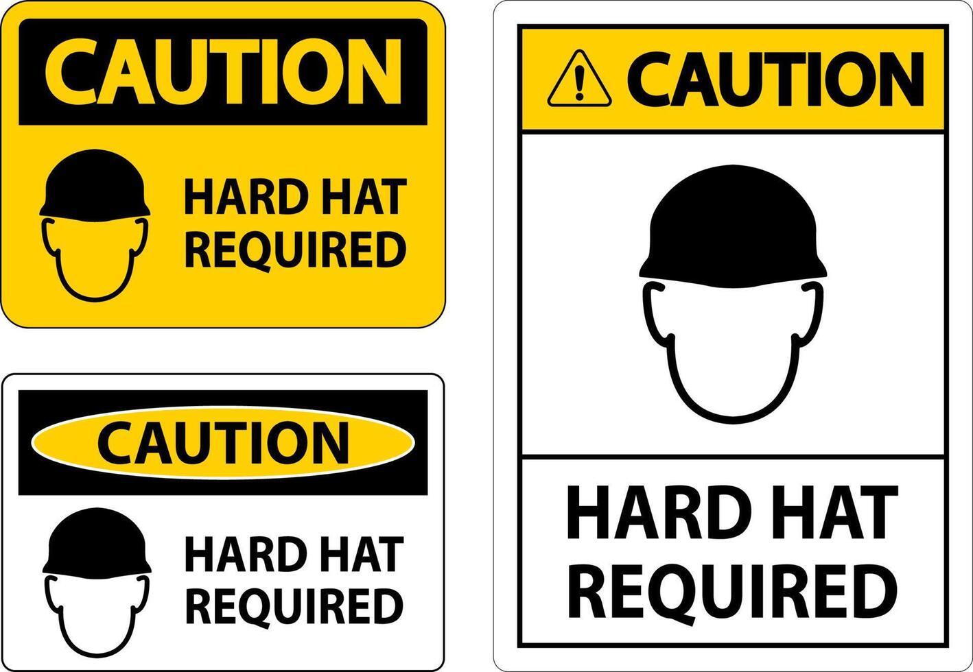 Caution Hard Hat Required Sign On White Background vector