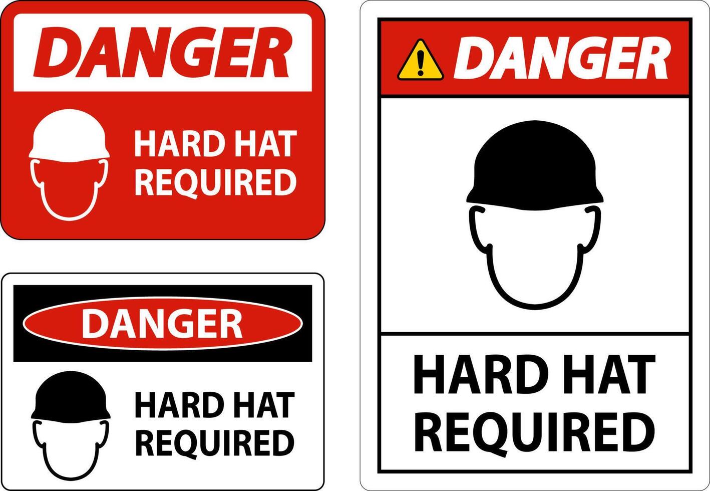 Danger Hard Hat Required Sign On White Background vector