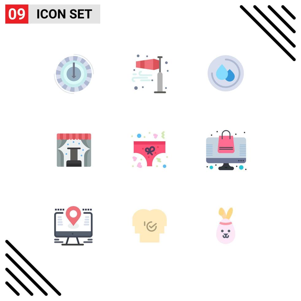 Mobile Interface Flat Color Set of 9 Pictograms of clothing stage pole wind show blood Editable Vector Design Elements