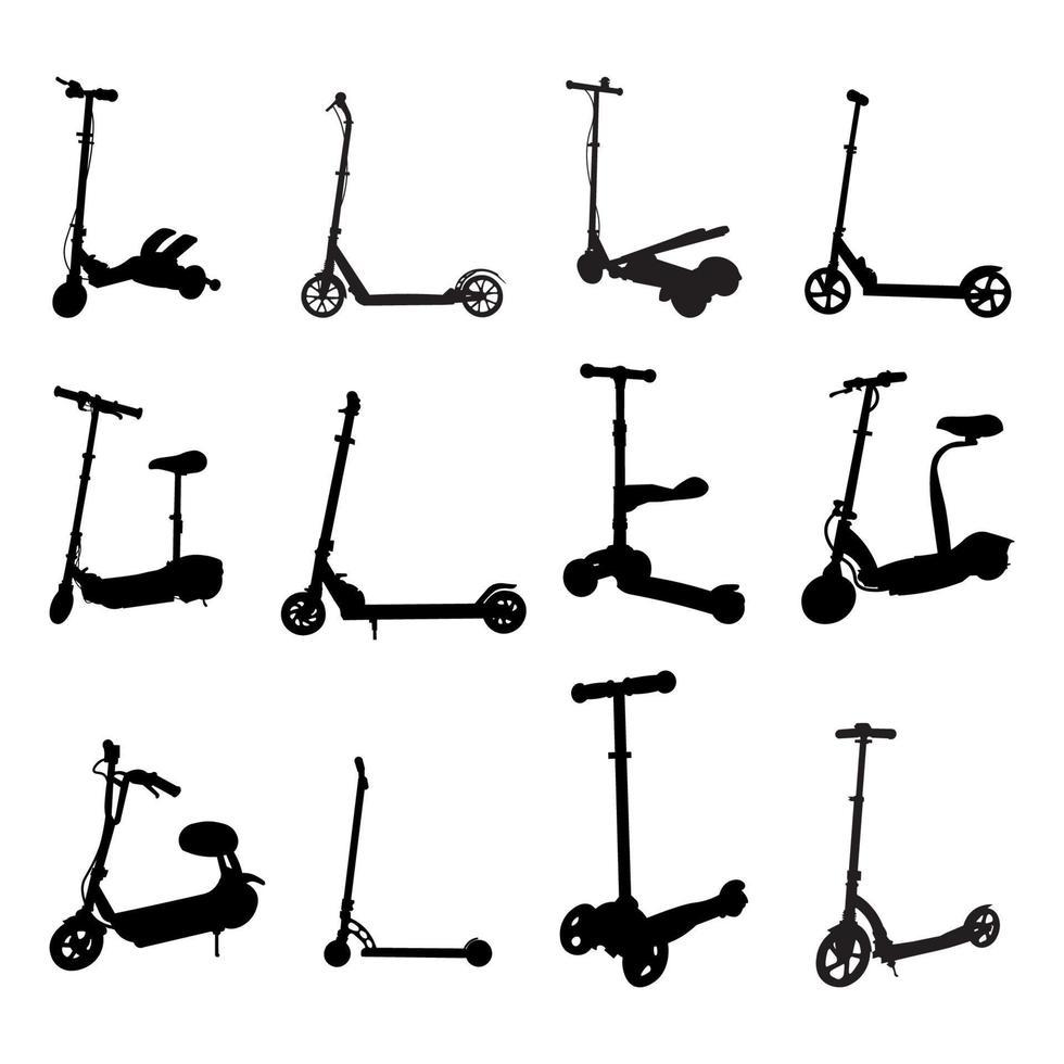 Bundle set of kids scooters silhouette vector