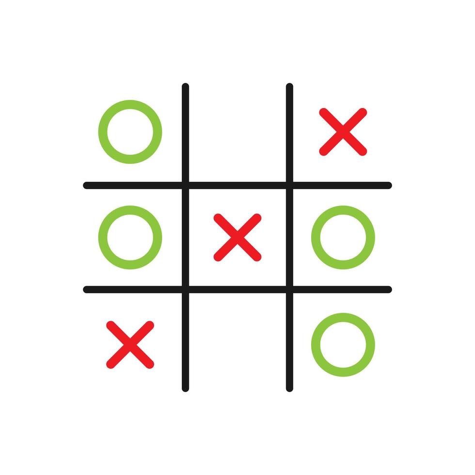 Tic tac toe colored clip art for kids. Tic tac toe game. Red and green colored vector clip art. Fun draw game.