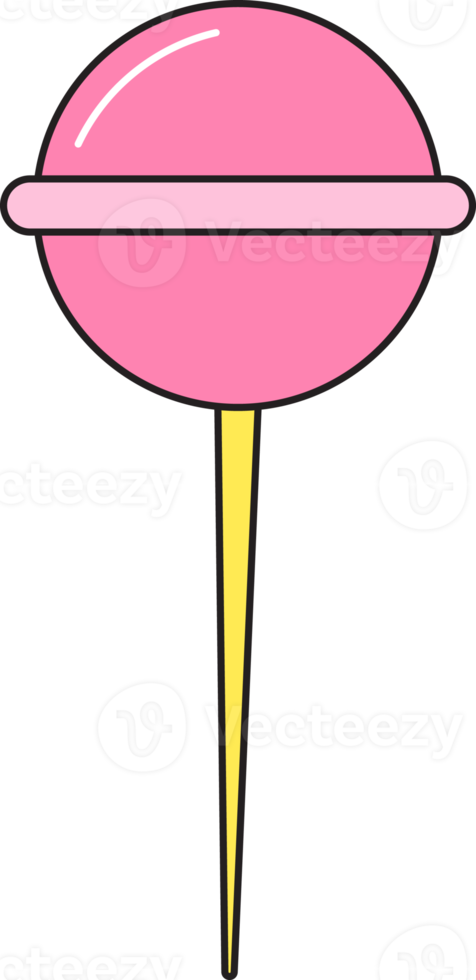 Pink lollipop retro 90s style. Candy food. Colorful sticker isolated on transparent background. png