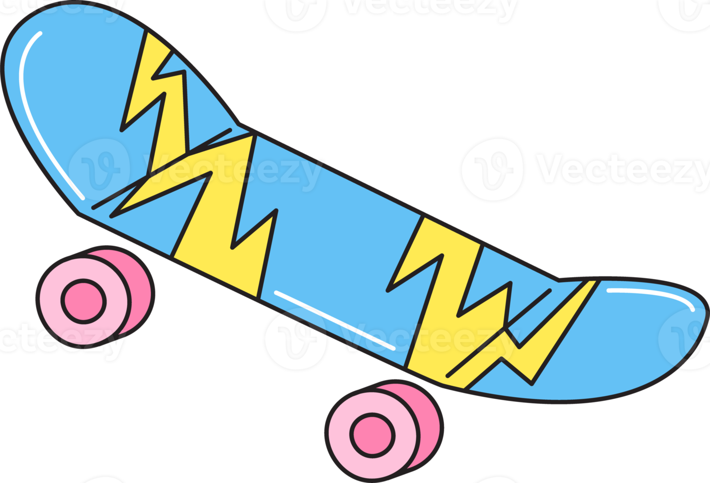 skateboard retro 90s stil. färgrik klistermärke isolerat på transparent bakgrund. png