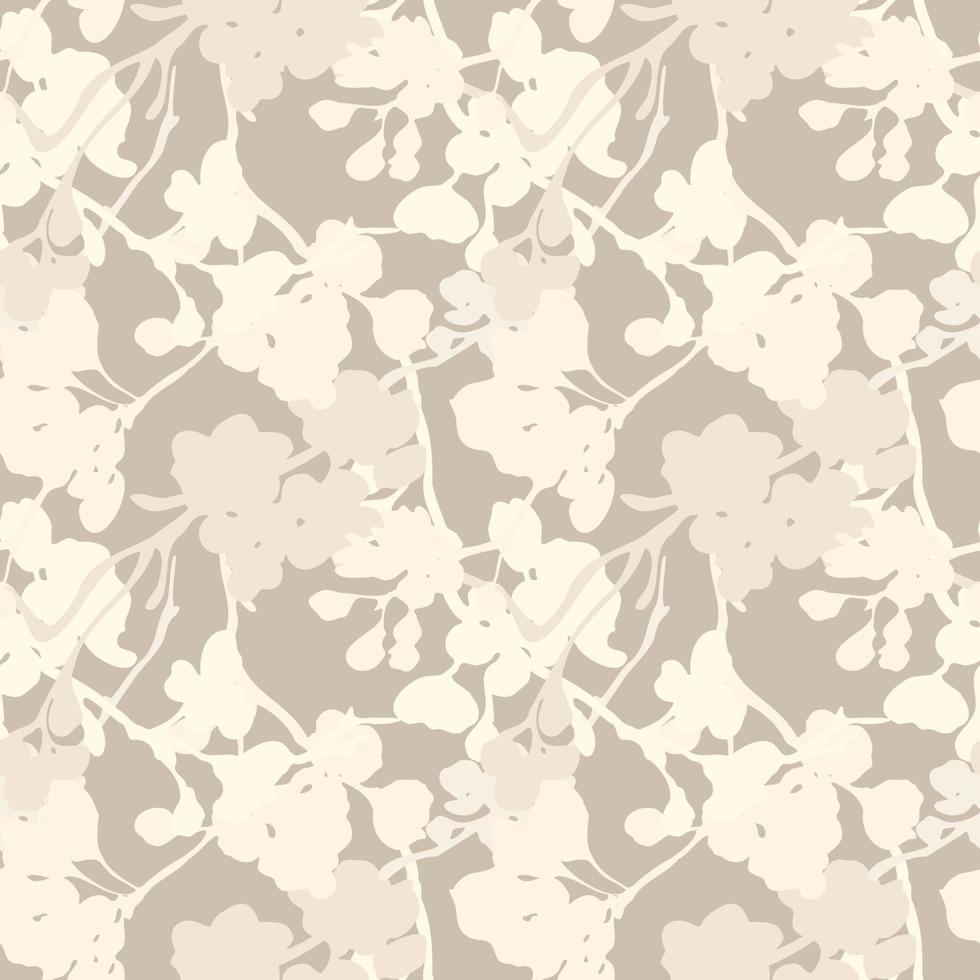 Apple blossom floral silhouette vector seamless pattern in beige color shades