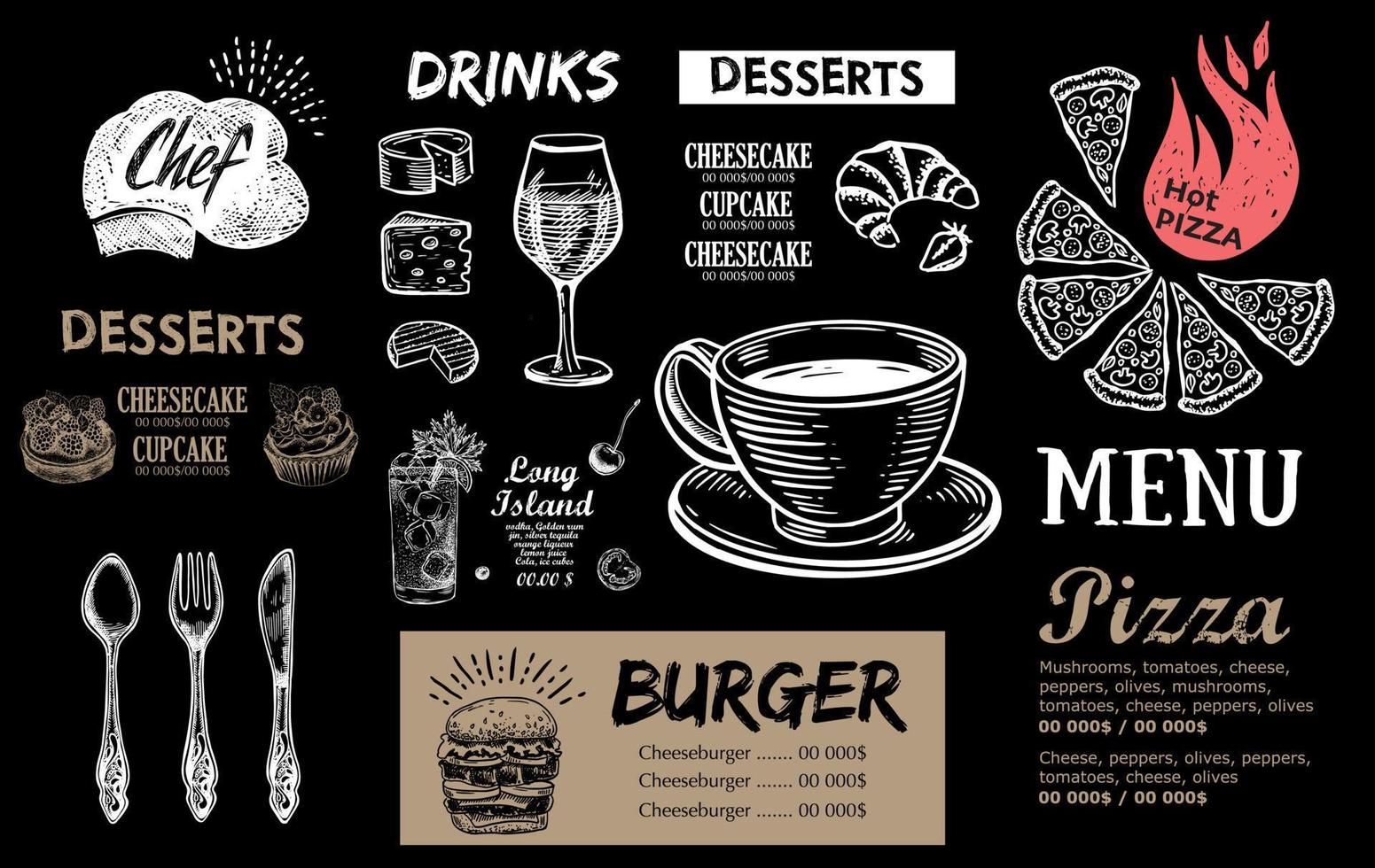 Restaurant cafe menu, template design. Food flyer vector