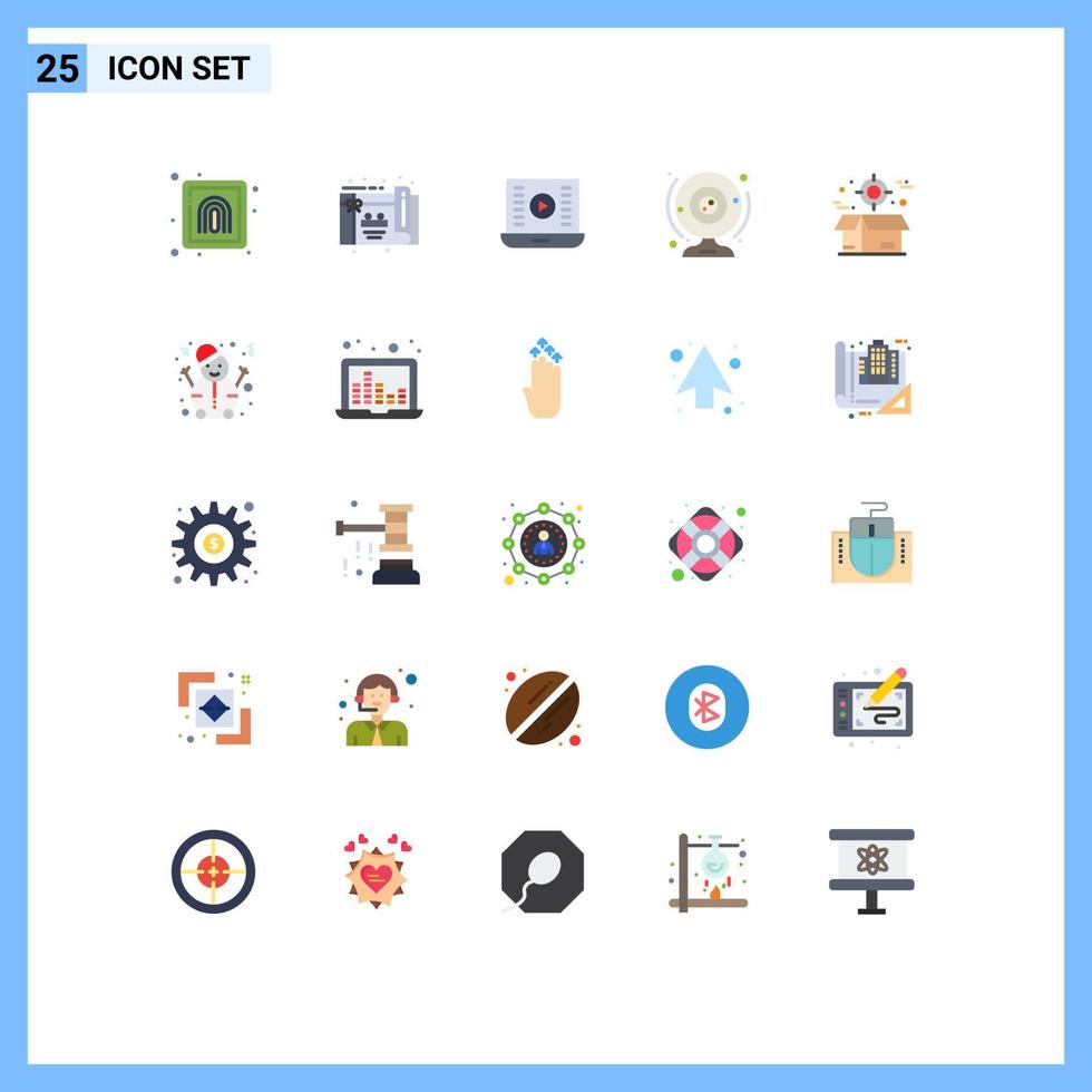 Set of 25 Vector Flat Colors on Grid for box computer media play webcam cam Editable Vector Design Elements