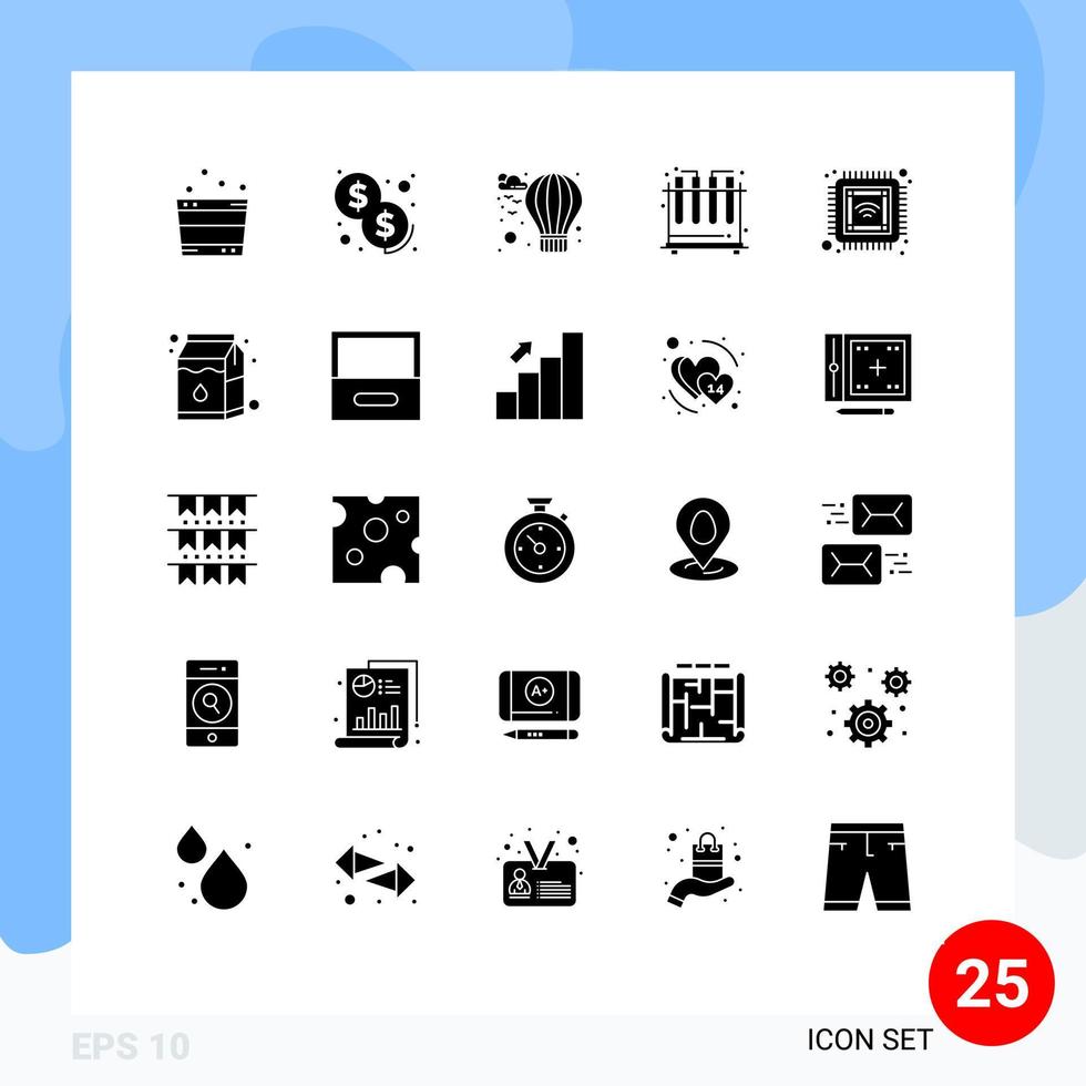 Group of 25 Modern Solid Glyphs Set for milk future balloon computer tubes Editable Vector Design Elements