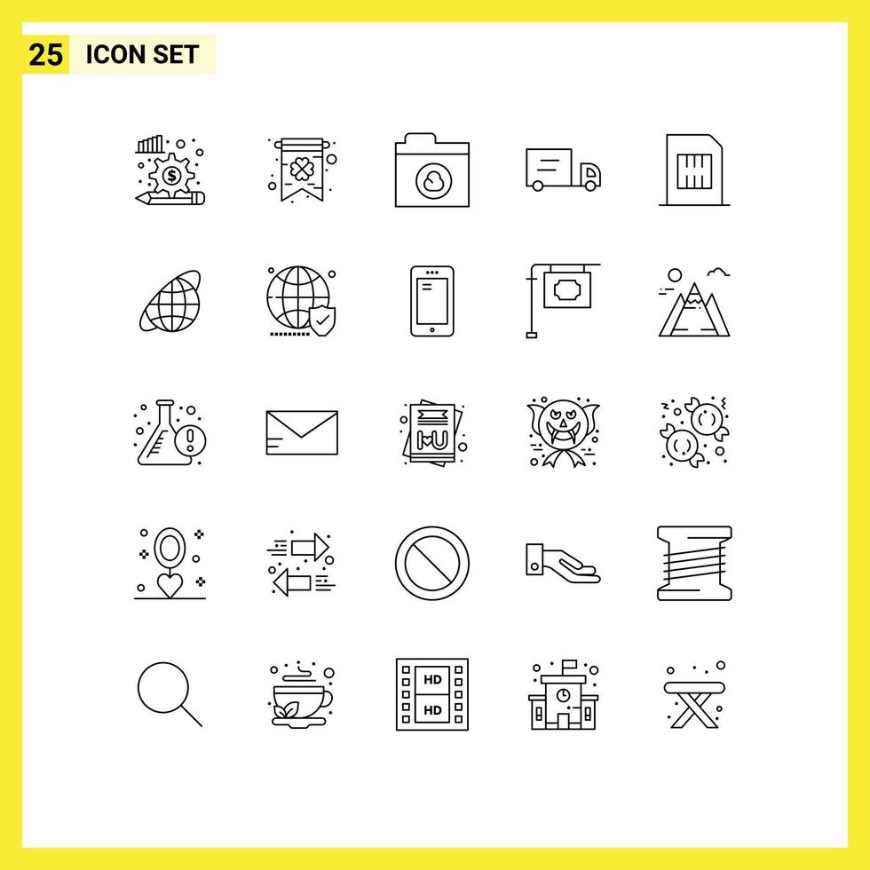 Line Pack of 25 Universal Symbols of globe mobile folder devices card Editable Vector Design Elements