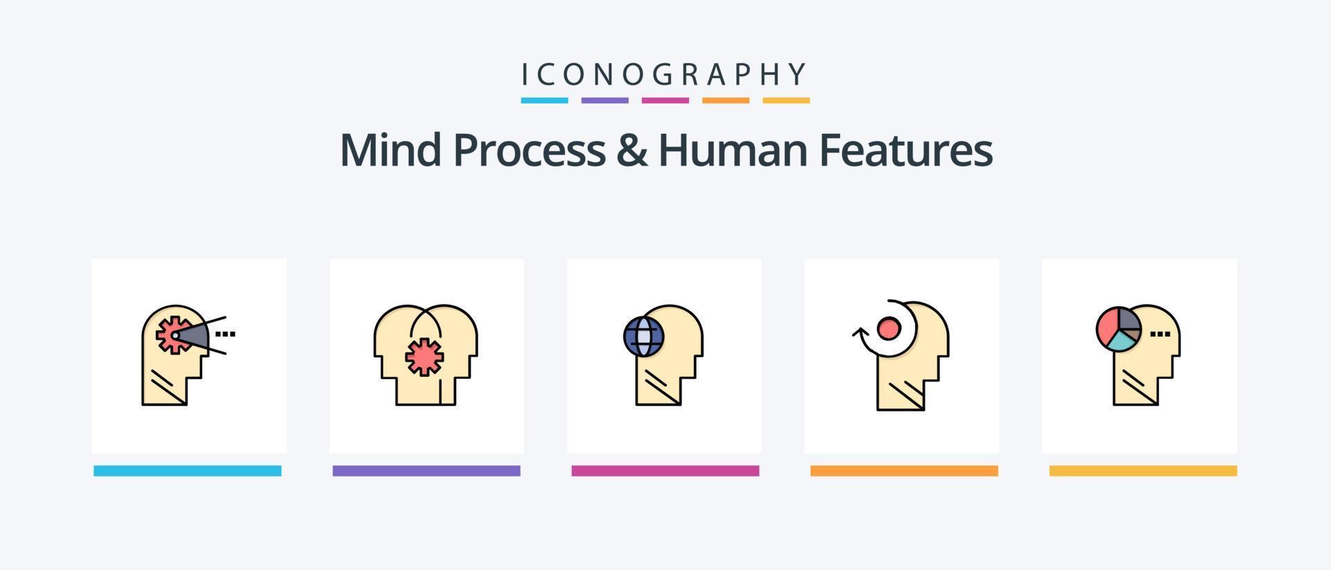 Mind Process And Human Features Line Filled 5 Icon Pack Including feature. mind. mind. setting. control. Creative Icons Design vector