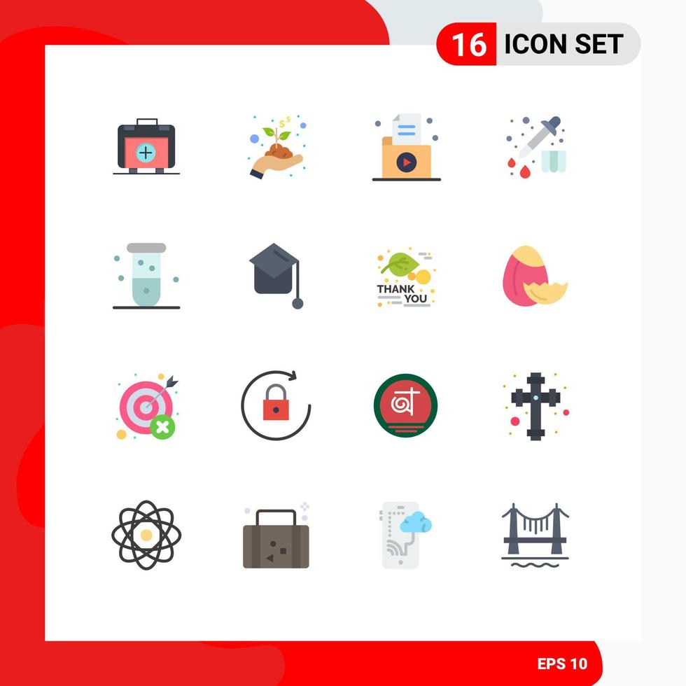 Flat Color Pack of 16 Universal Symbols of blood biochemistry file drop chemistry Editable Pack of Creative Vector Design Elements