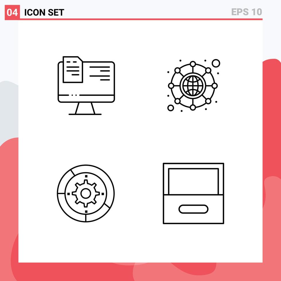 Universal Icon Symbols Group of 4 Modern Filledline Flat Colors of computer setup online network process Editable Vector Design Elements