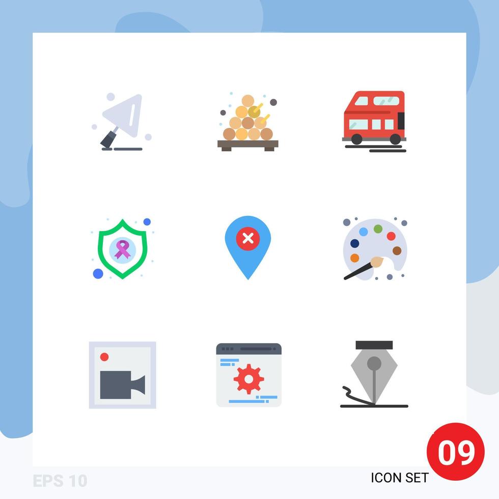 Group of 9 Flat Colors Signs and Symbols for pin map transport location shield Editable Vector Design Elements