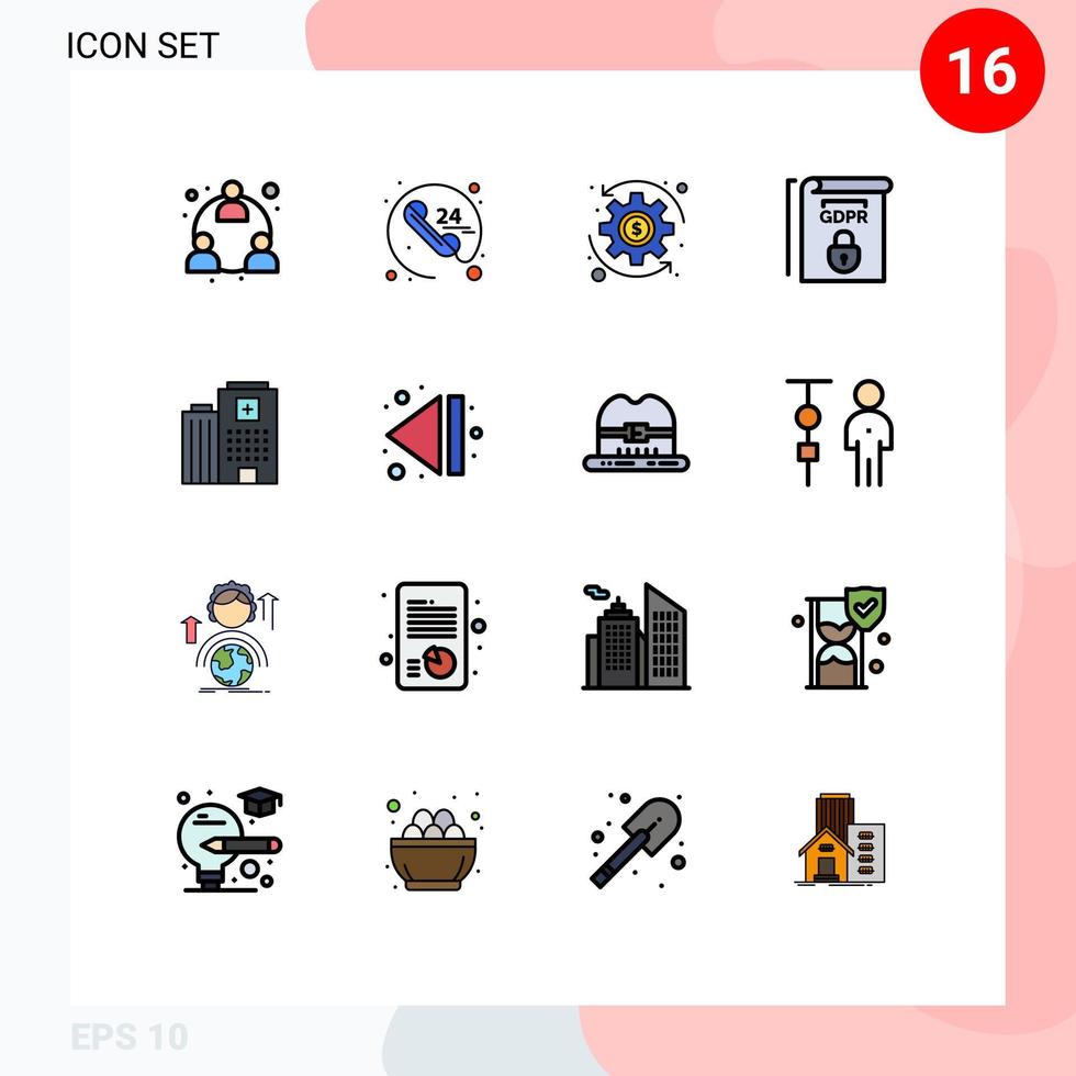 Set of 16 Modern UI Icons Symbols Signs for building hospital coin terms law Editable Creative Vector Design Elements