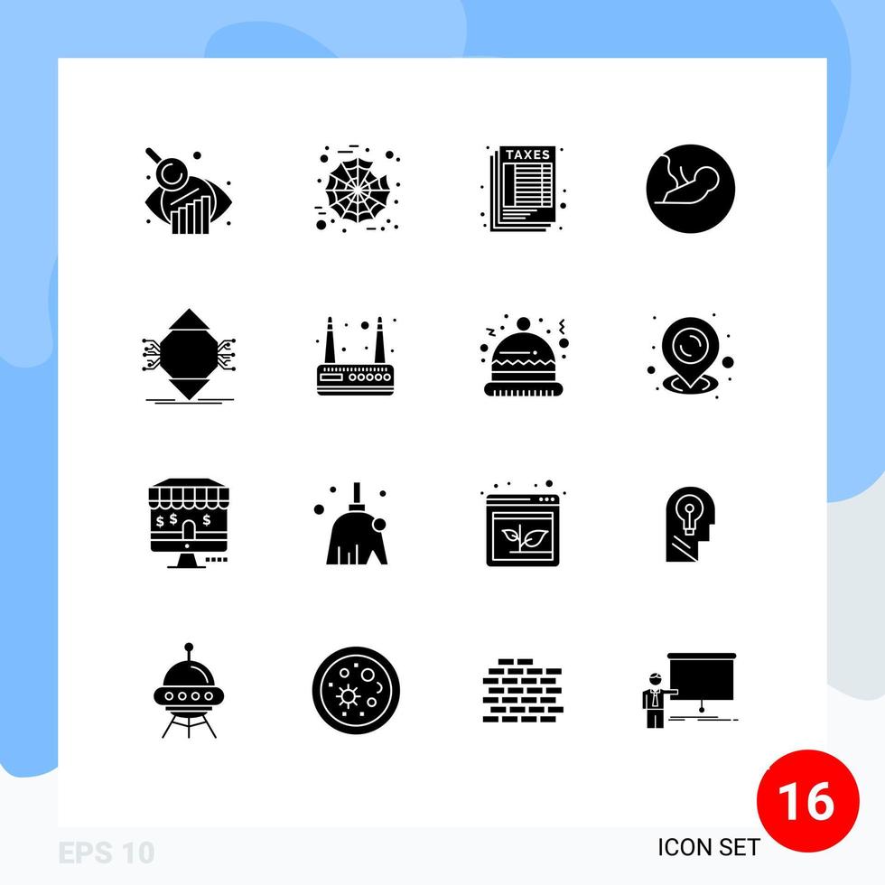 Mobile Interface Solid Glyph Set of 16 Pictograms of computer computing table ubicomp embryo Editable Vector Design Elements
