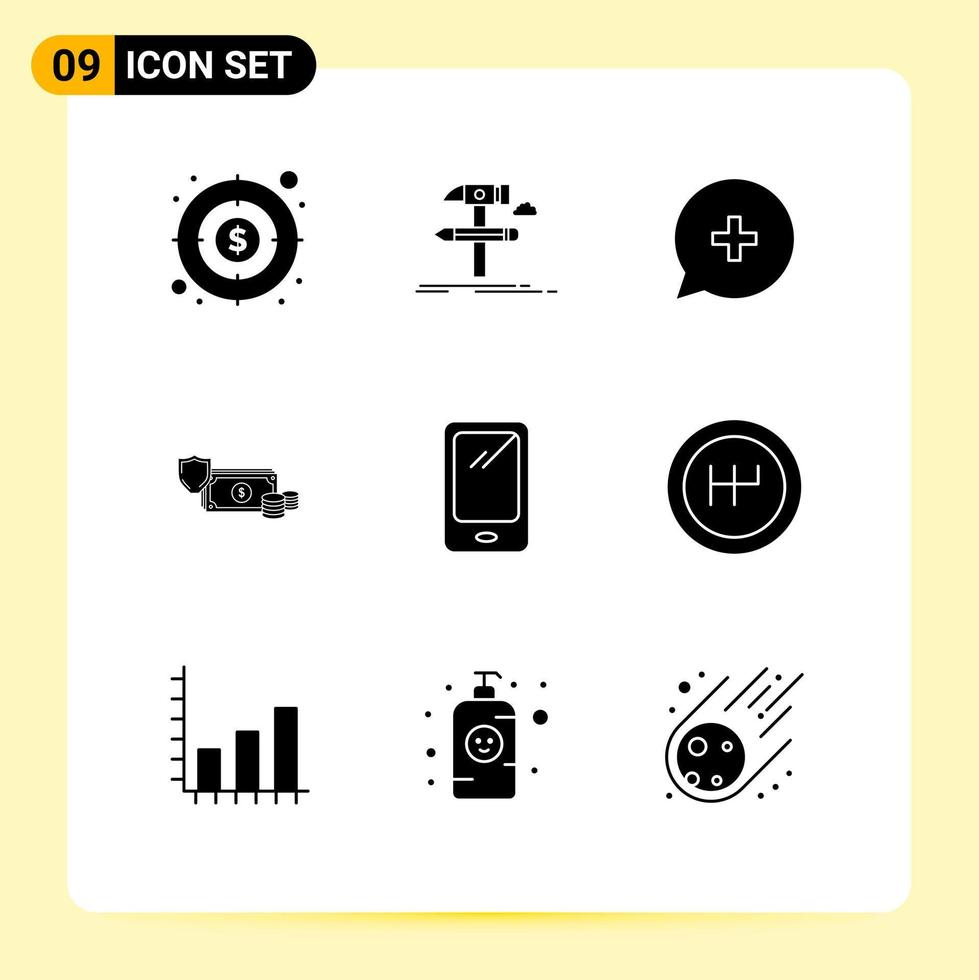 Pack of 9 creative Solid Glyphs of gold coins tools business plus Editable Vector Design Elements