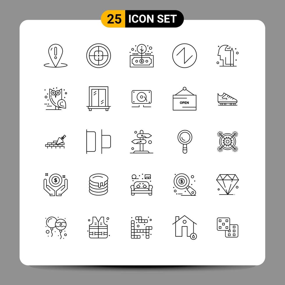 Modern Set of 25 Lines and symbols such as wave sound soldier roi investment Editable Vector Design Elements