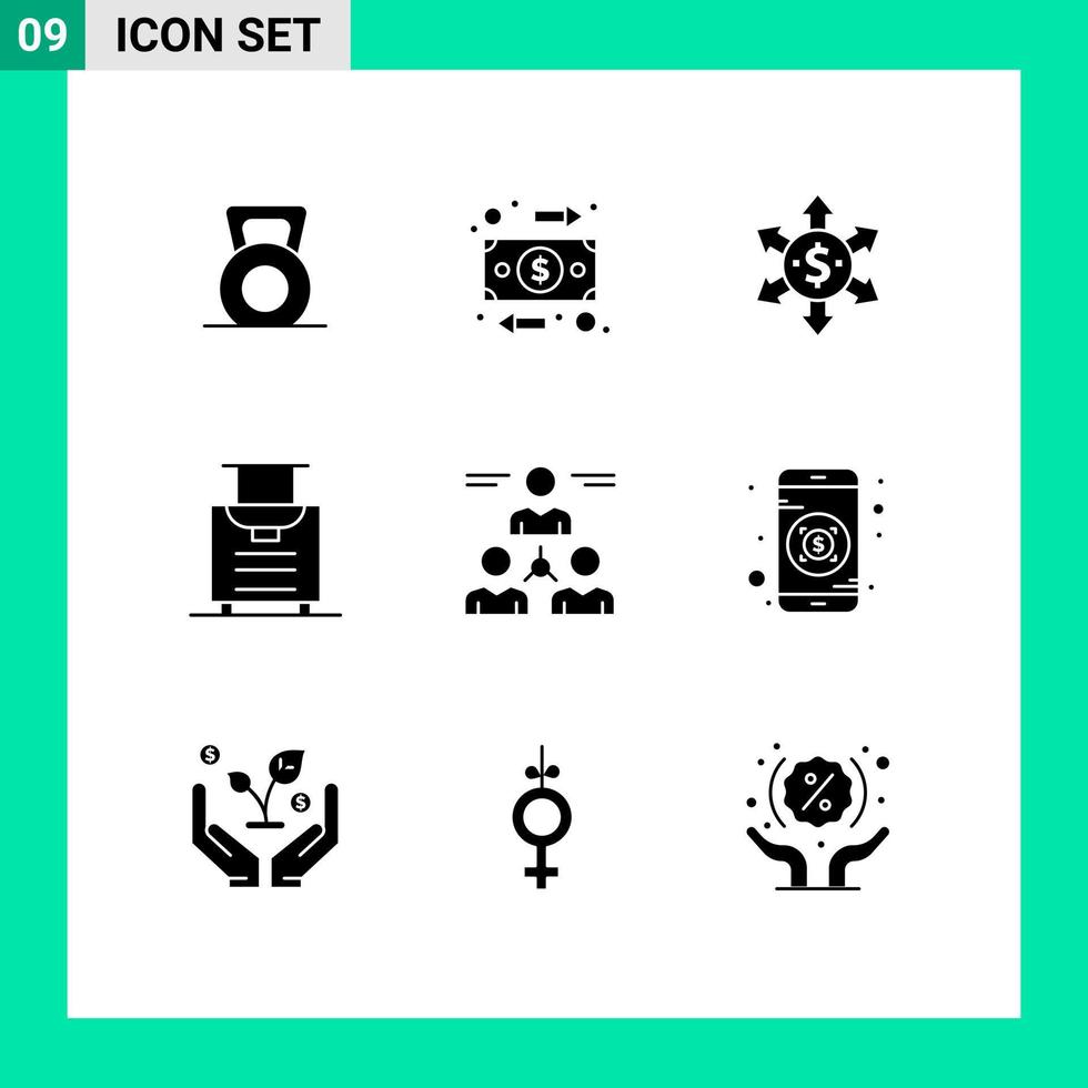 Solid Glyph Pack of 9 Universal Symbols of team user dollar connect luggage Editable Vector Design Elements