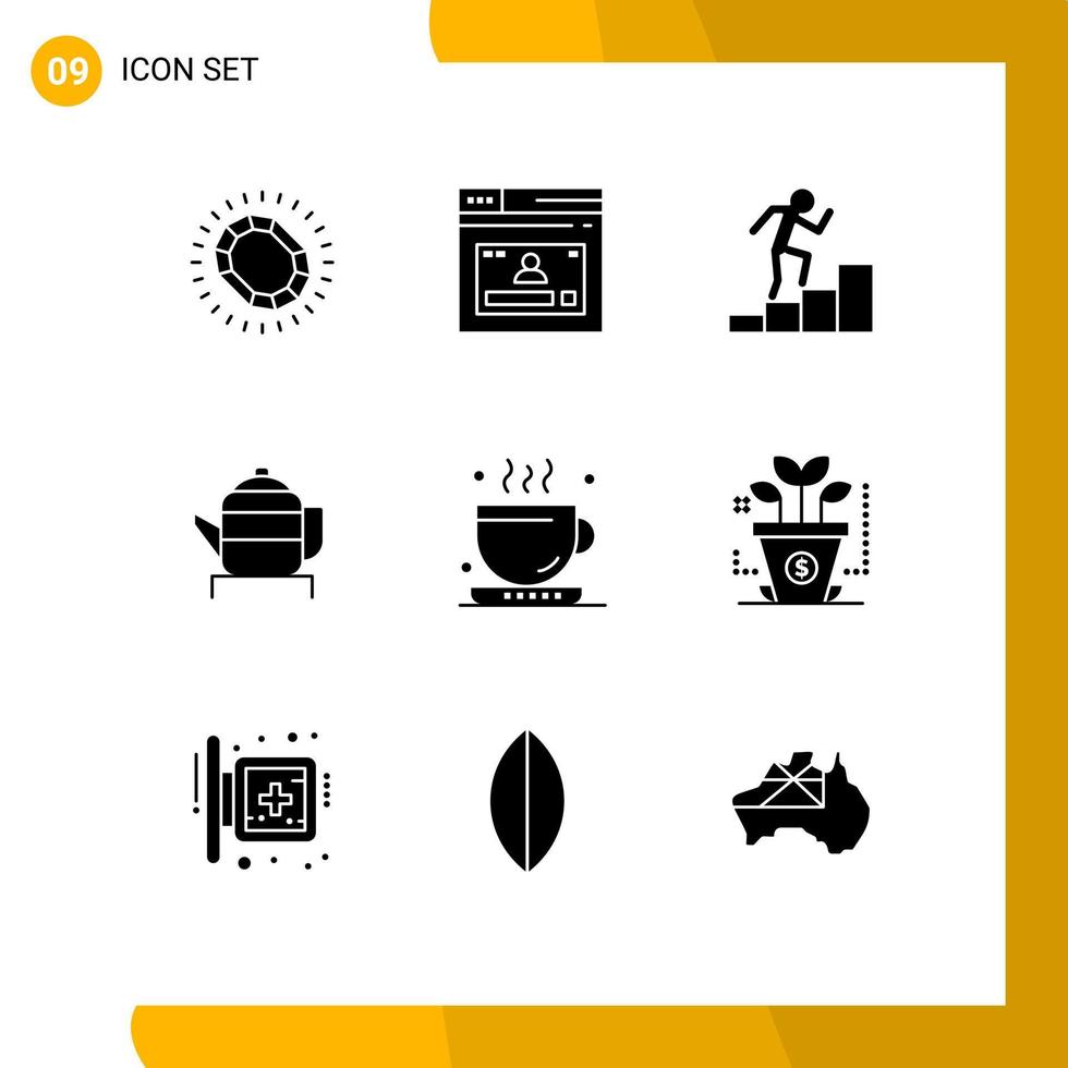 Set of 9 Modern UI Icons Symbols Signs for coffee china website teapot growth Editable Vector Design Elements