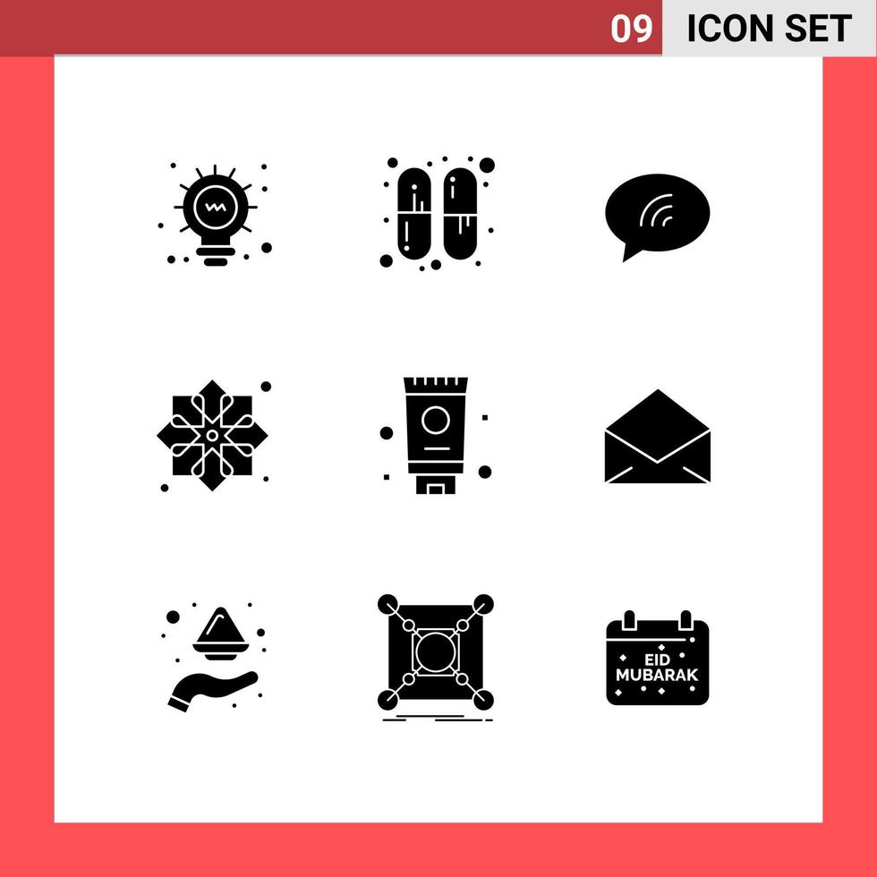 User Interface Pack of 9 Basic Solid Glyphs of bath cream chating muslim design Editable Vector Design Elements