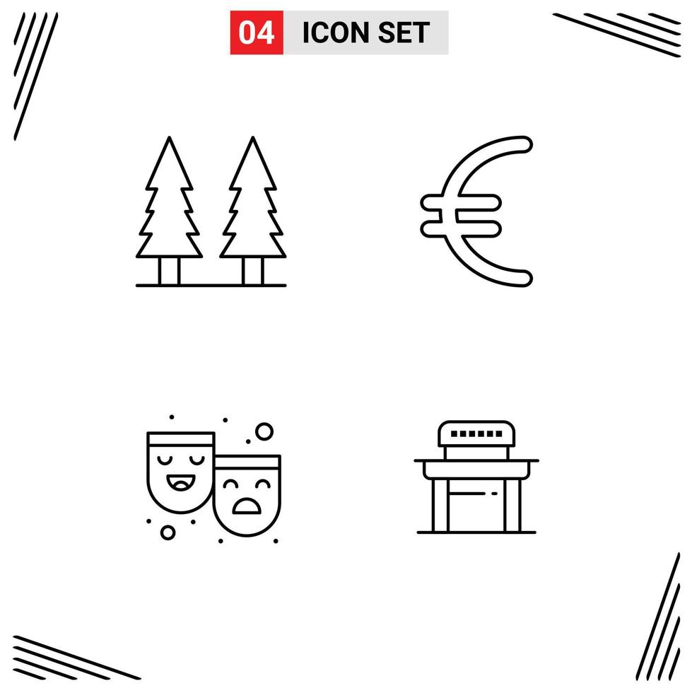 4 Creative Icons Modern Signs and Symbols of entertainment theater tree finance desk Editable Vector Design Elements