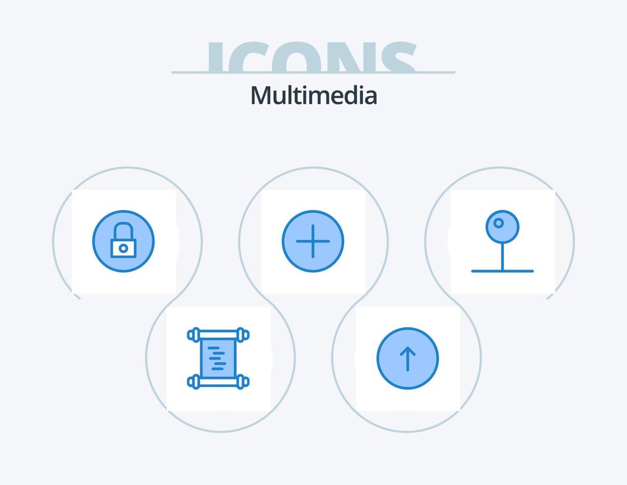 multimedia azul icono paquete 5 5 icono diseño. medios de comunicación. multimedia. cerrar con llave. medios de comunicación jugador. añadir vector