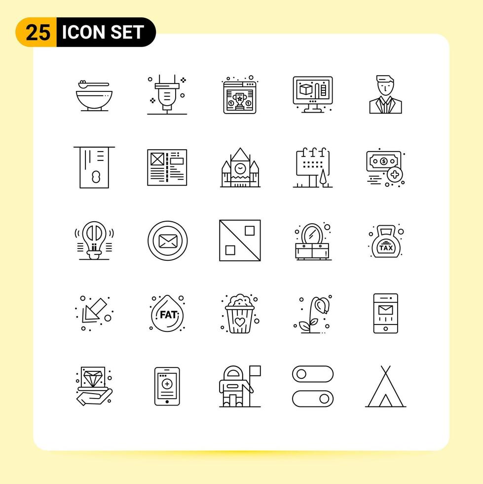 Mobile Interface Line Set of 25 Pictograms of head boss awards modeling creative Editable Vector Design Elements