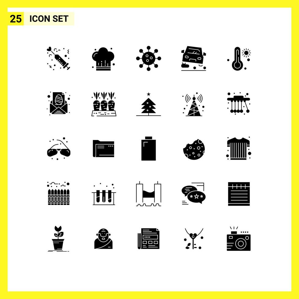 Editable Vector Line Pack of 25 Simple Solid Glyphs of jam car restaurant overtaking chemistry Editable Vector Design Elements