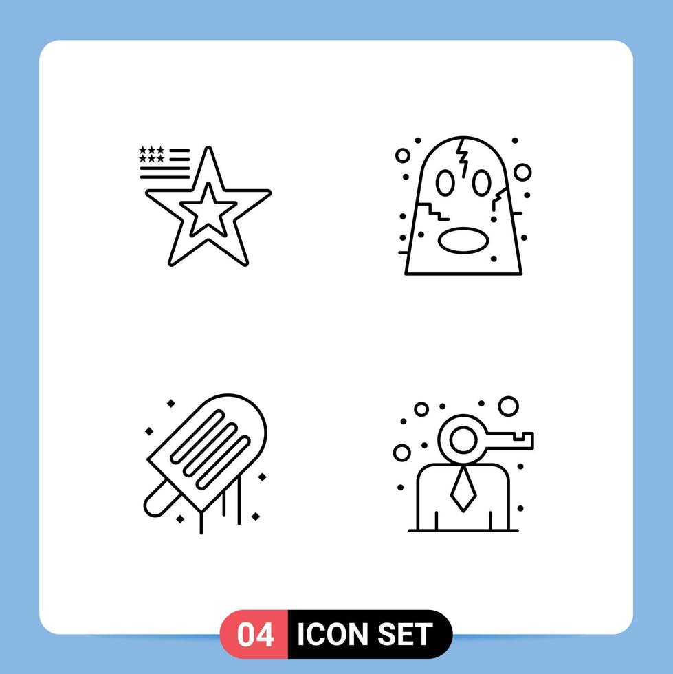 Universal Icon Symbols Group of 4 Modern Filledline Flat Colors of star ice usa halloween summer Editable Vector Design Elements