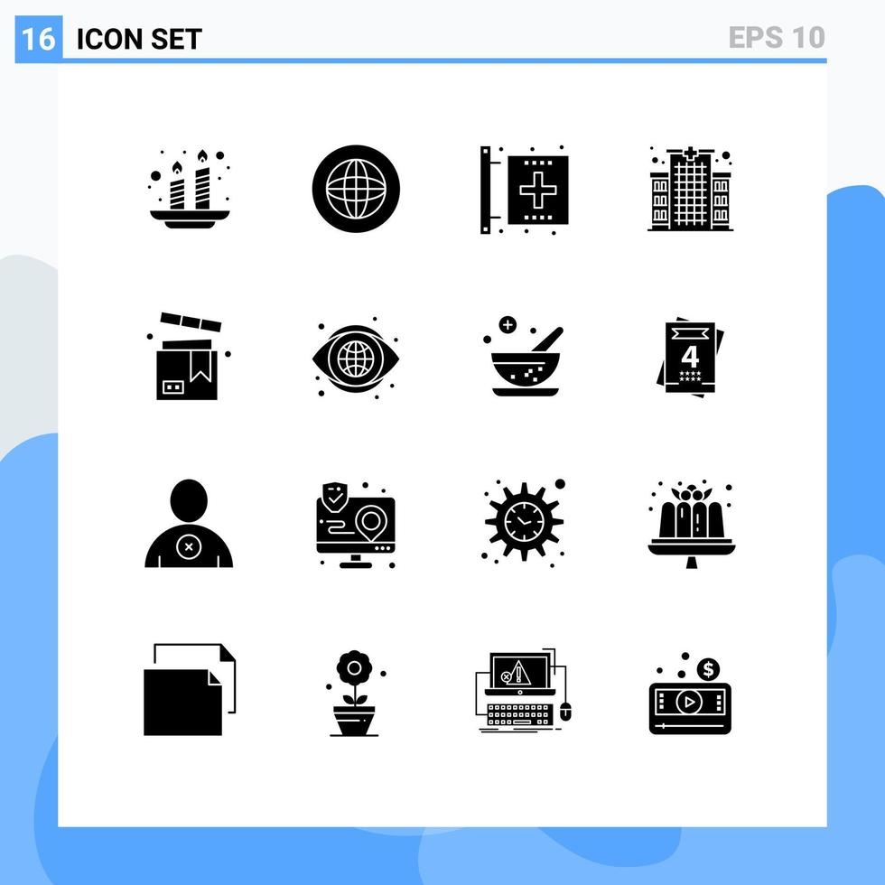 dieciséis universal sólido glifo señales símbolos de cuidado clínica apoyo edificio formar editable vector diseño elementos