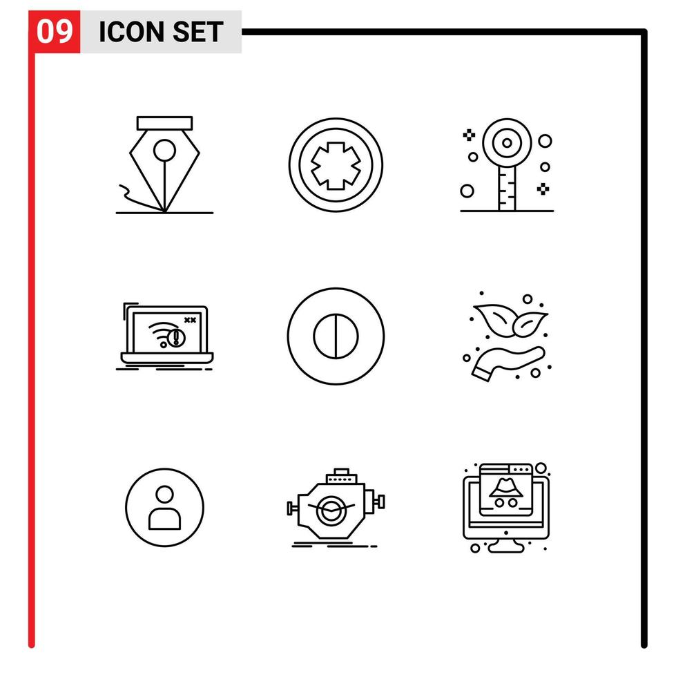 Pack of 9 creative Outlines of beliefs internet lollipop lost error Editable Vector Design Elements