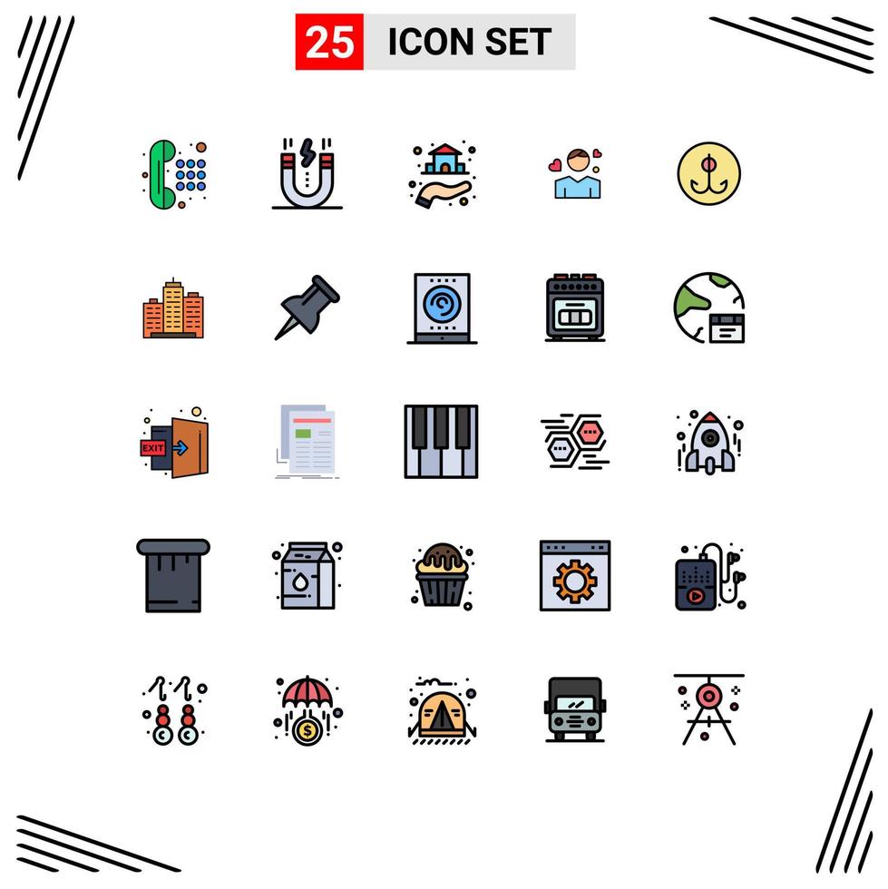 Modern Set of 25 Filled line Flat Colors Pictograph of heart avatar snap boy hand Editable Vector Design Elements