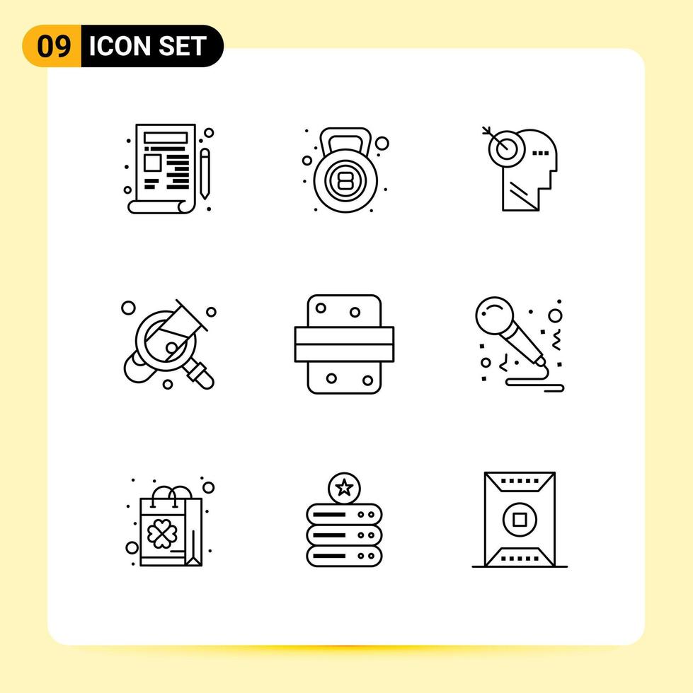User Interface Pack of 9 Basic Outlines of burger search arrow magnifying business Editable Vector Design Elements