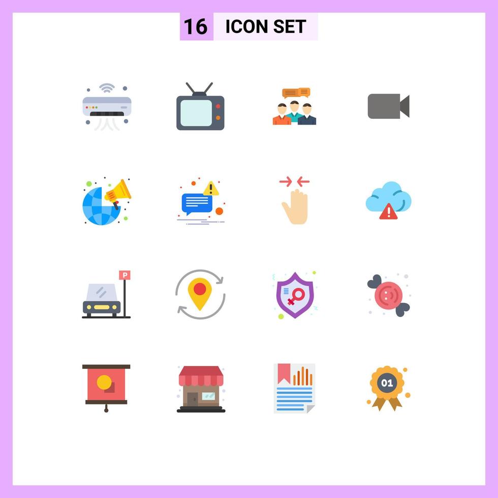 Modern Set of 16 Flat Colors Pictograph of ui image chat camera meeting Editable Pack of Creative Vector Design Elements