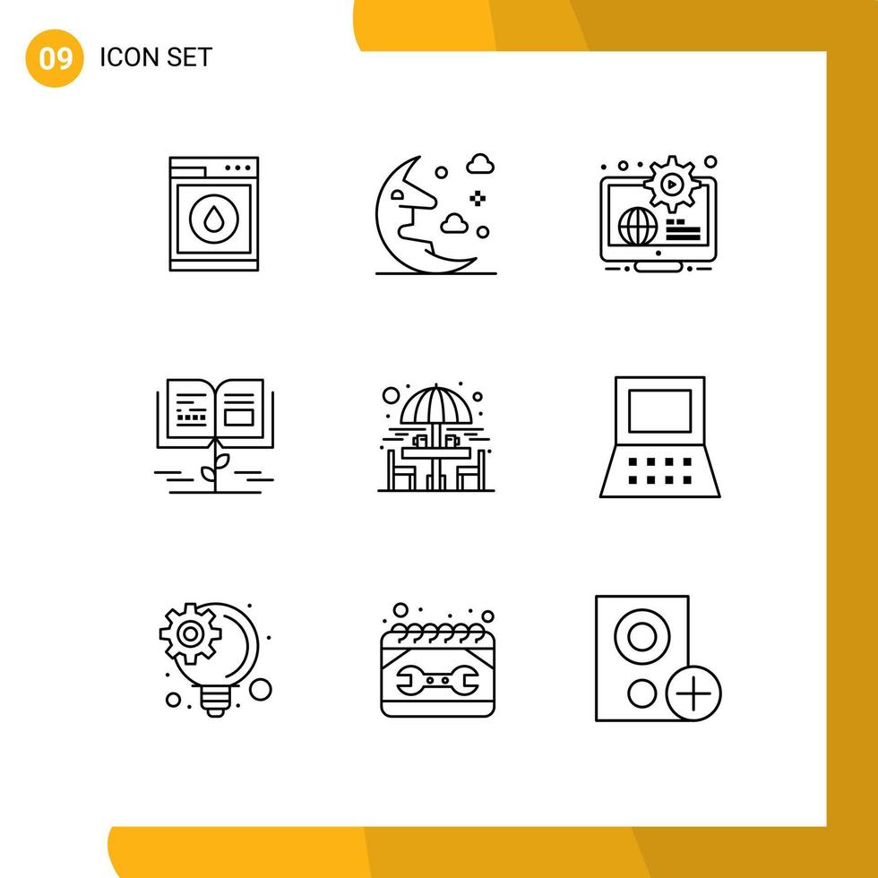 Modern Set of 9 Outlines Pictograph of chair growth knowledge globe knowledge learn Editable Vector Design Elements