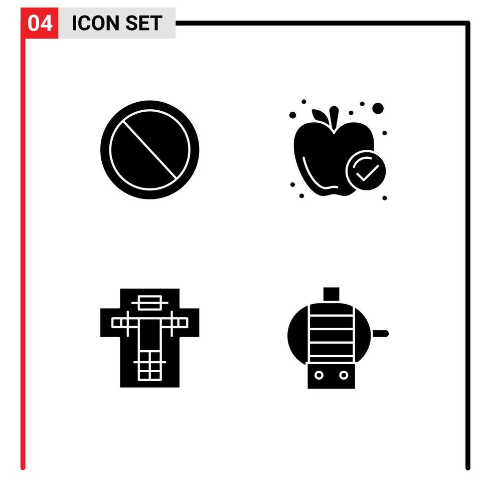 Mobile Interface Solid Glyph Set of 4 Pictograms of interface death user meal electric Editable Vector Design Elements
