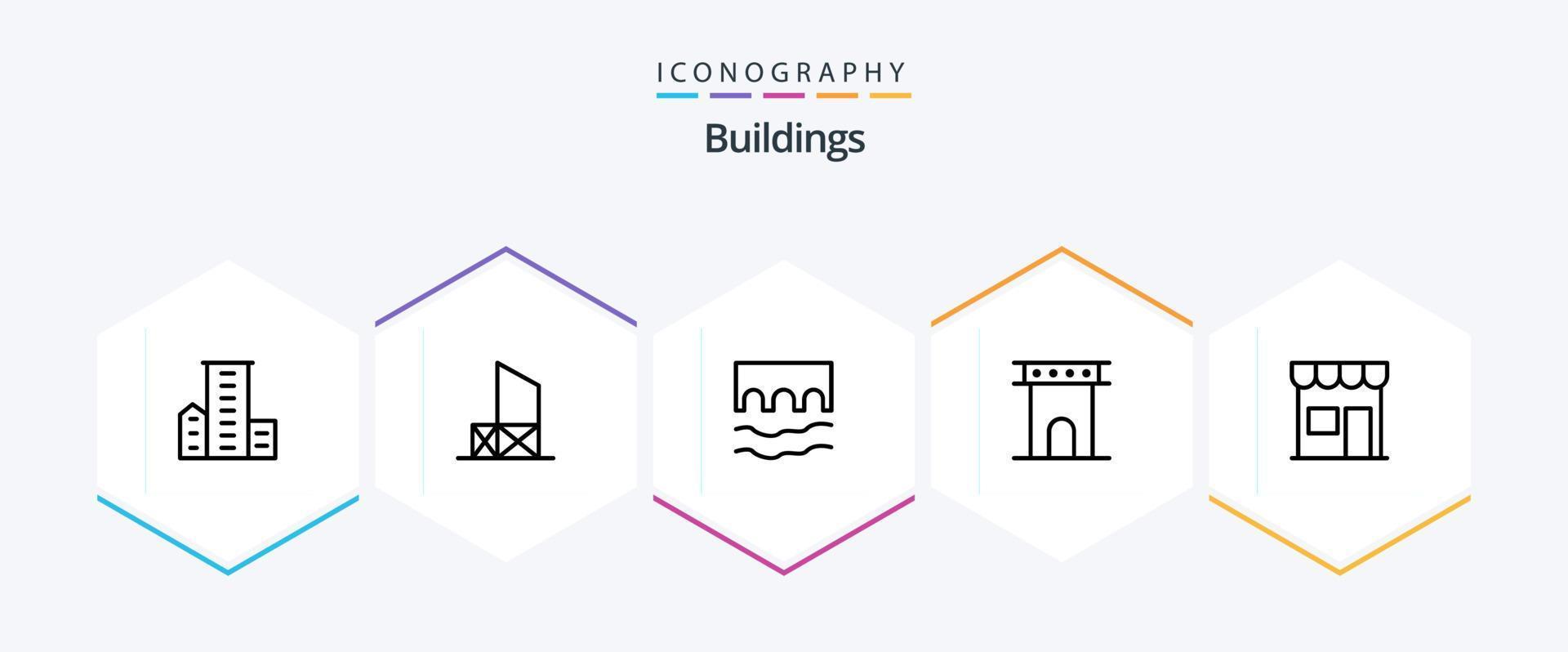 edificios 25 línea icono paquete incluso columna. arco. rescate. río. histórico vector